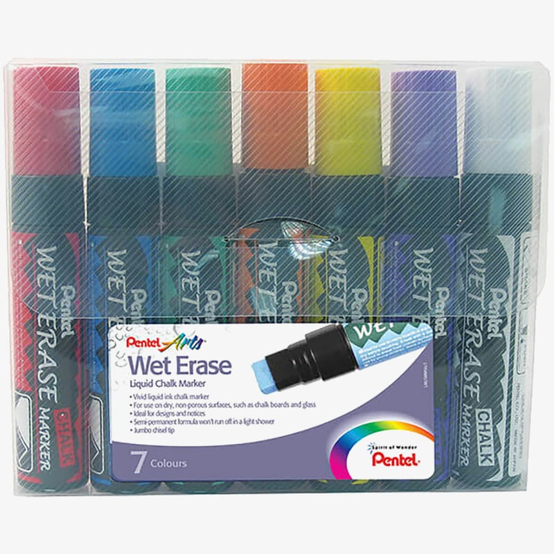 Pentel Pentel Jumbo Wet Erase Chalk Markers - Assorted Colours (Pack of 7)