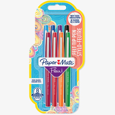 Papermate Flair Original Fibre Tip Pen - Medium - Assorted Colours (Pack of 8)