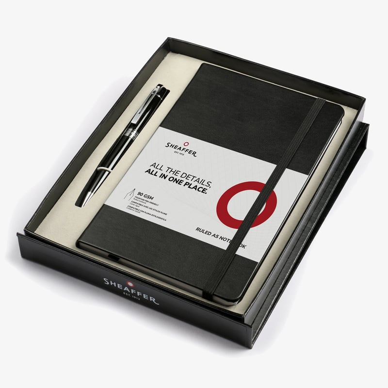 Sheaffer Sheaffer 300 Ballpoint Pen Gift Set - Gloss Black Chrome Trim with A5 Notebook