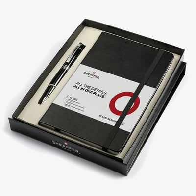 Sheaffer 300 Ballpoint Pen Gift Set - Gloss Black Chrome Trim with A5 Notebook
