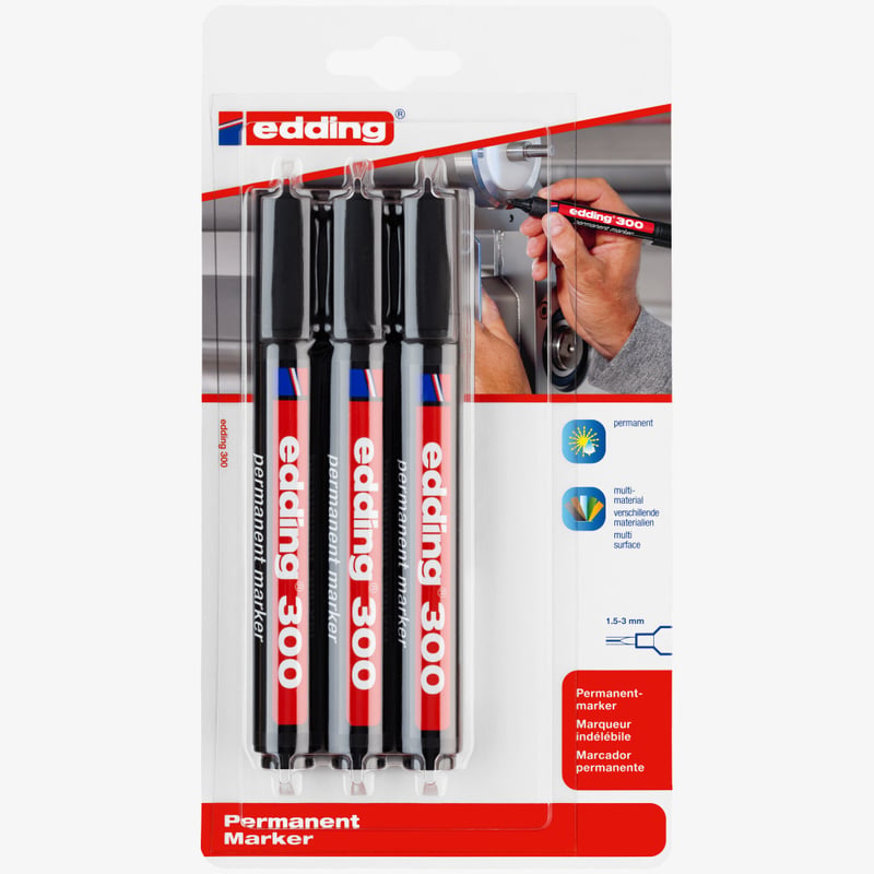 Edding Edding 300 Permanent Markers - Black (Blister of 3)