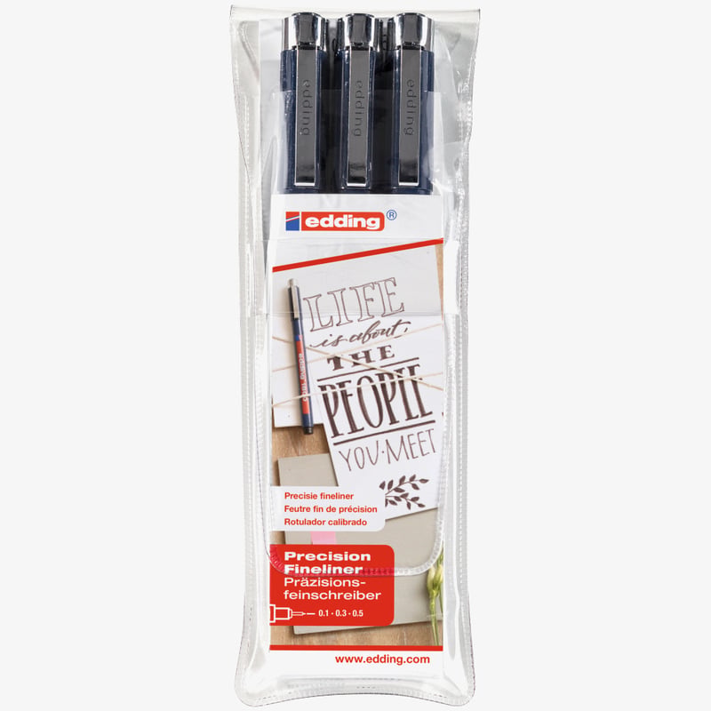 Edding Edding 1800 Fineliners - Black - Assorted Line Widths (Wallet of 3)
