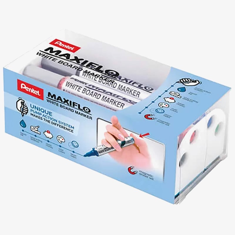 Pentel Pentel Maxiflo Fine Bullet Tip Whiteboard Marker & Magic Eraser Set (Pack of 4)