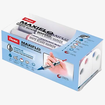 Pentel Maxiflo Fine Bullet Tip Whiteboard Marker & Magic Eraser Set (Pack of 4)