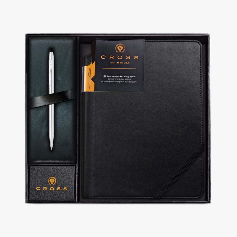 Cross Cross Classic Century Ballpoint Pen Gift Set - Lustrous Chrome with Classic Black Journal