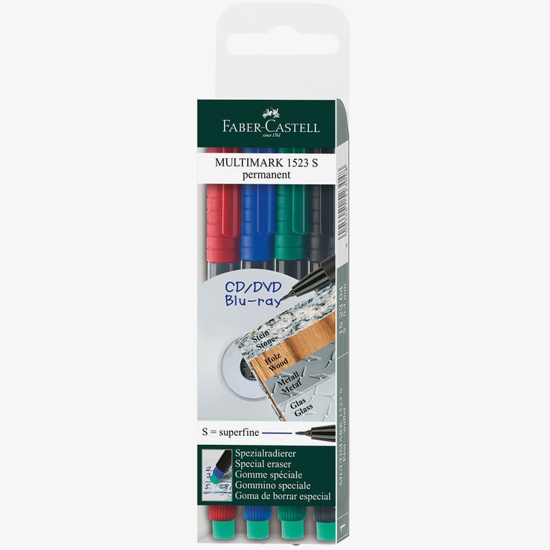 Faber-Castell Faber-Castell Multimark Permanent Marker - Super Fine - Assorted Colours (Pack of 4)