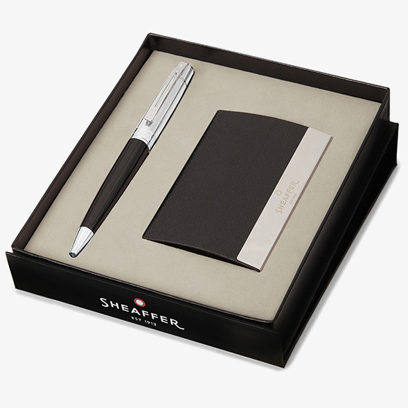 Sheaffer Sheaffer 300 Ballpoint Pen Gift Set - Gloss Black & Chrome with Business Card Holder
