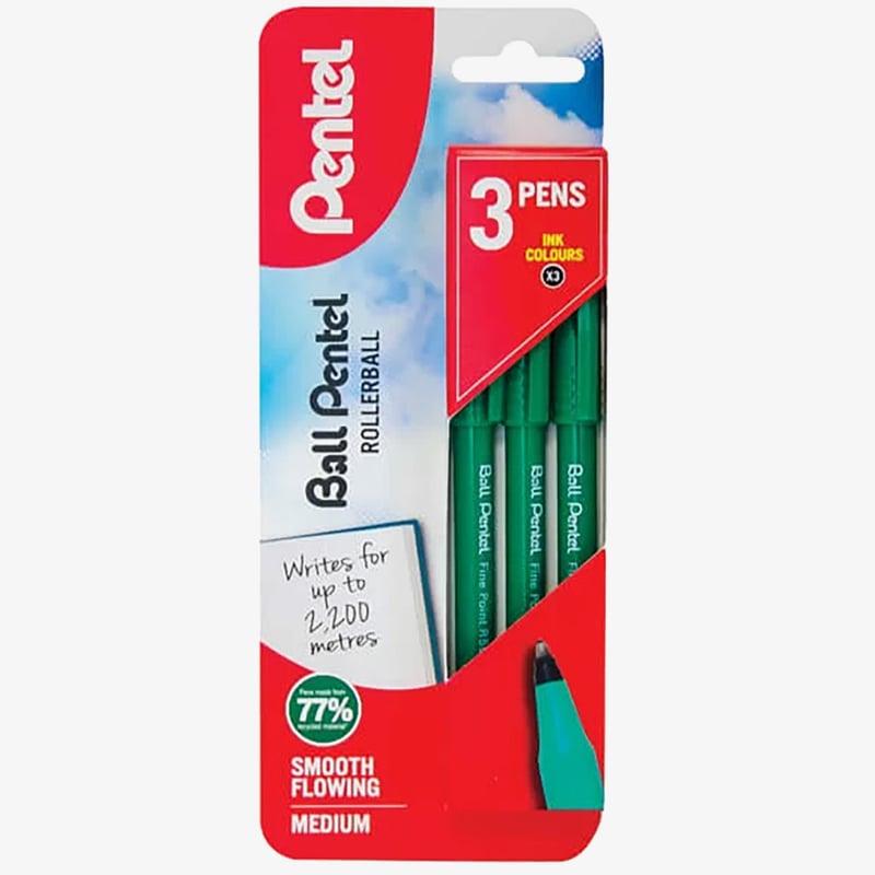 Pentel Pentel R50 Rollerball Pens - Black (Pack of 3)