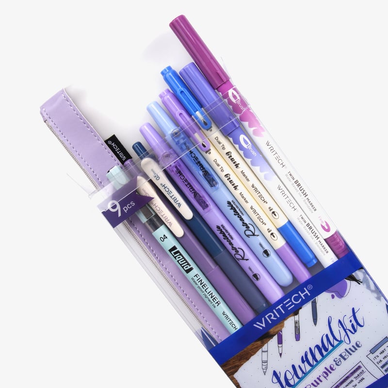 Writech Writech Color Coded Journal Kit - Purple & Blue (9 Piece, Pencil Case)