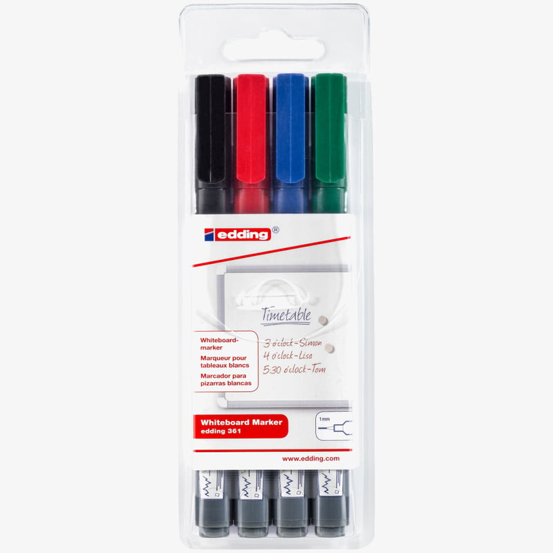 Edding Edding 361 Whiteboard Markers - Assorted Colours (Wallet of 4)