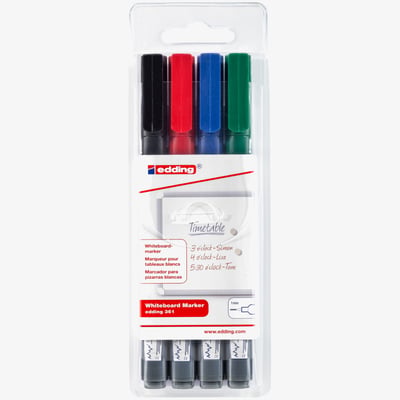 Edding Edding 361 Whiteboard Markers - Assorted Colours (Wallet of 4)