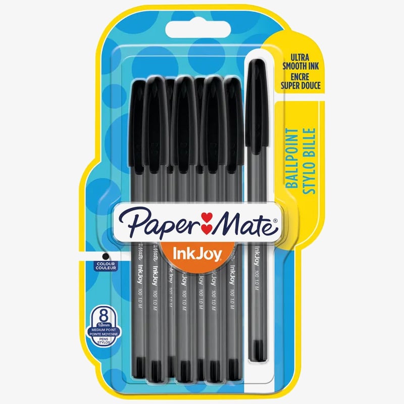 Papermate Papermate Inkjoy 100 Capped Ballpoint Pen - Medium - Black (Blister of 8)