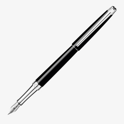 Caran d'Ache Léman Slim Fountain Pen - Ebony Black Lacquer Rhodium Trim
