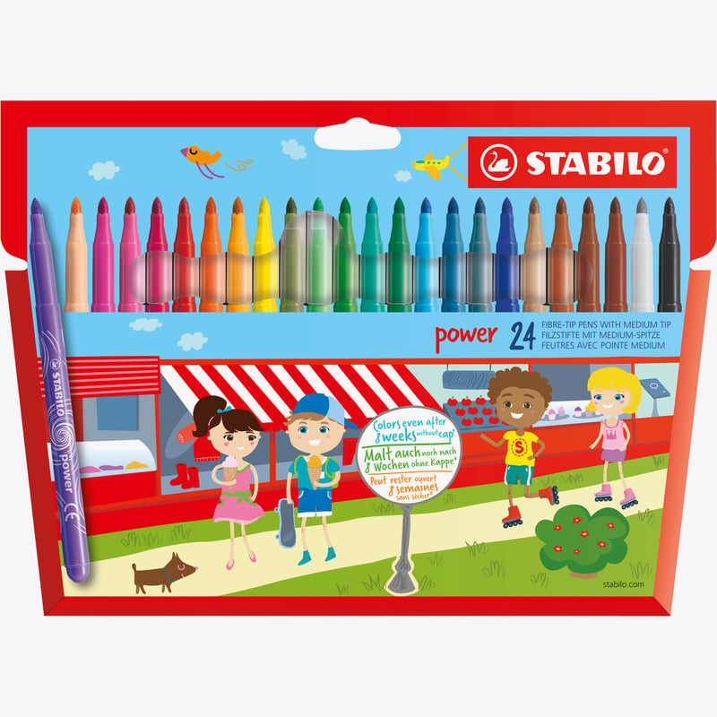 STABILO STABILO power Fibre Tip Pen - Wallet of 24 - Assorted Colours