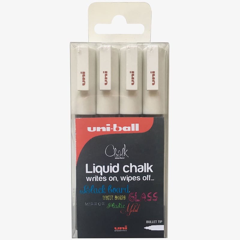 Uni-Ball Uni-Ball PWE-3MS ChalkGlass Markers - Bullet Tip - White (Pack of 4)
