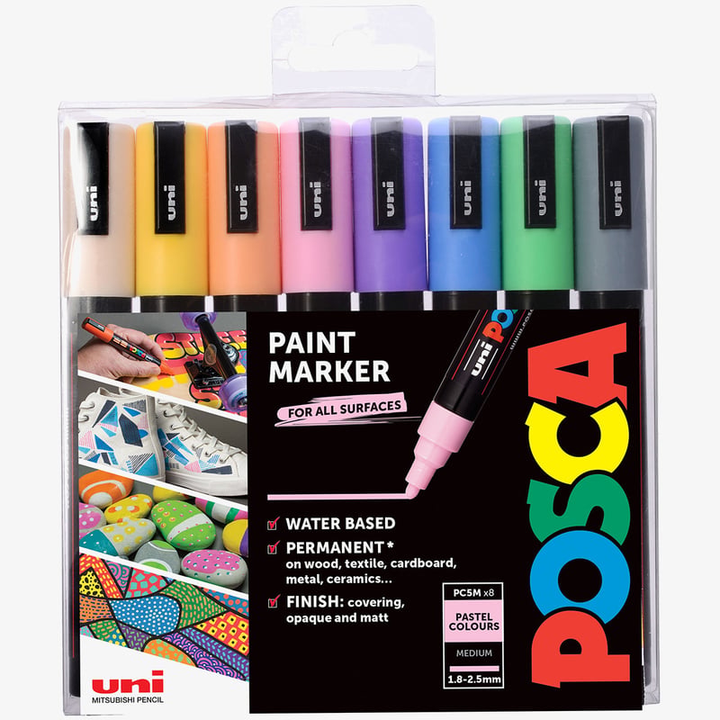 Uni-Ball POSCA PC-5M Medium Bullet Tip Marker Pens - Pale Colours (Pack of 8)