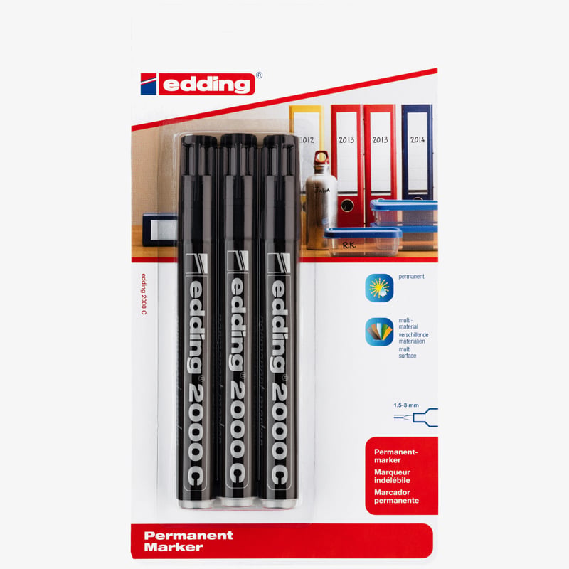 Edding Edding 2000 Permanent Markers - Black (Blister of 3)
