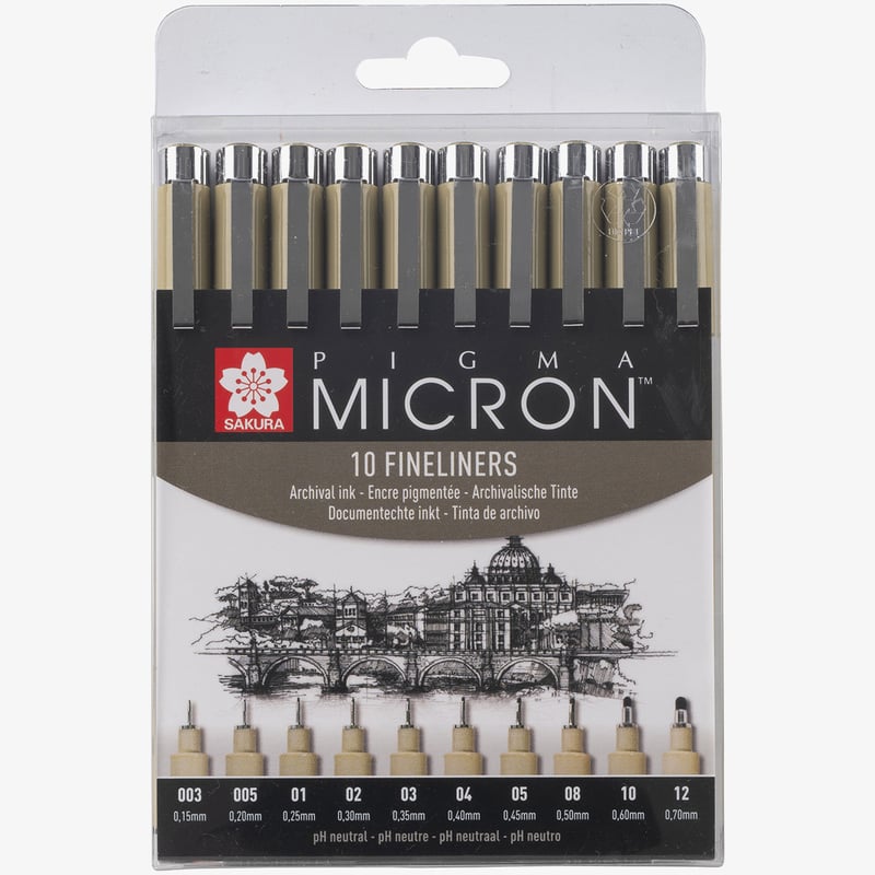 Sakura Sakura Pigma Micron Pen Set - Black - Assorted Tip Sizes (Pack of 10)