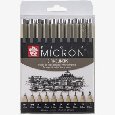 Sakura Sakura Pigma Micron Pen Set - Black - Assorted Tip Sizes (Pack of 10)