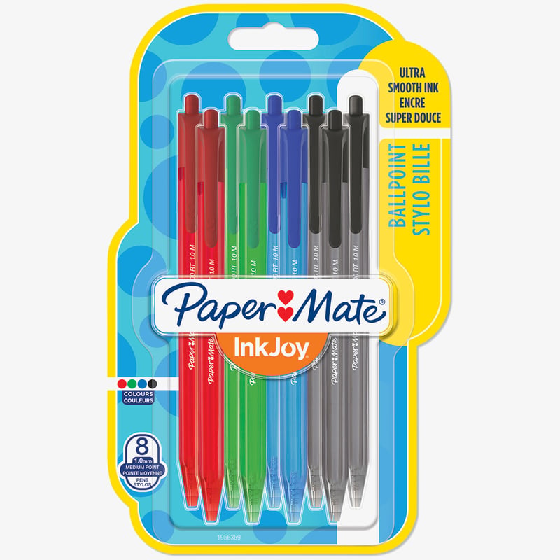 Papermate Papermate Inkjoy 100 Retractable Ballpoint Pen - Medium - Standard Colours (Blister of 8)