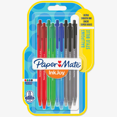 Papermate Papermate Inkjoy 100 Retractable Ballpoint Pen - Medium - Standard Colours (Blister of 8)