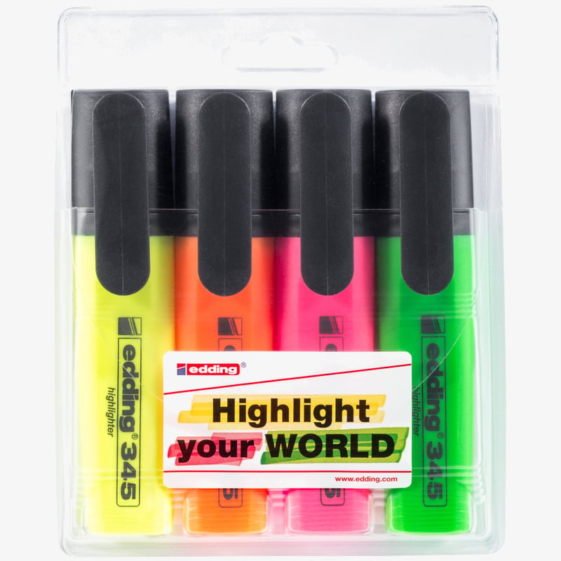 Edding Edding 345 Highlighters - Assorted Colours (Wallet of 4)