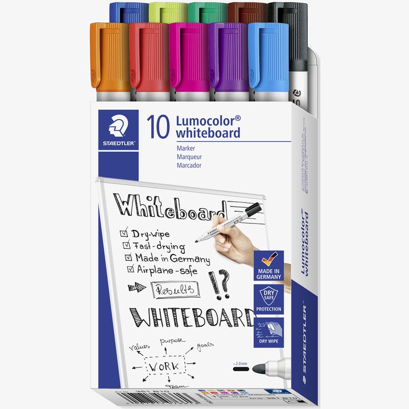 Staedtler Staedtler Lumocolor Whiteboard Markers - Bullet Tip - Assorted Colours (Box of 10)