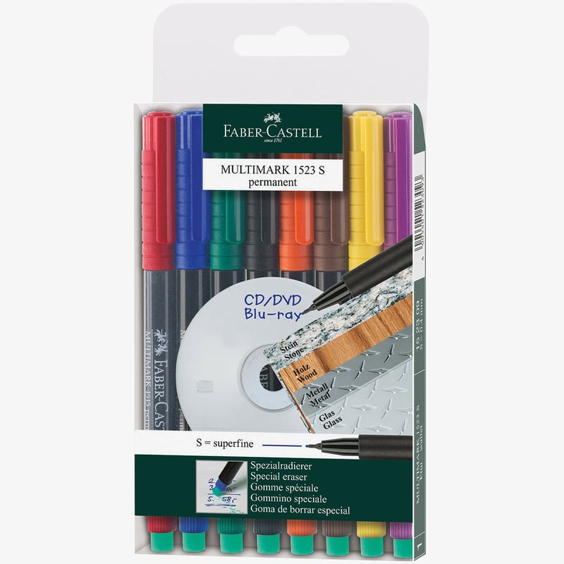 Faber-Castell Faber-Castell Multimark Permanent Marker - Super Fine - Assorted Colours (Pack of 8)