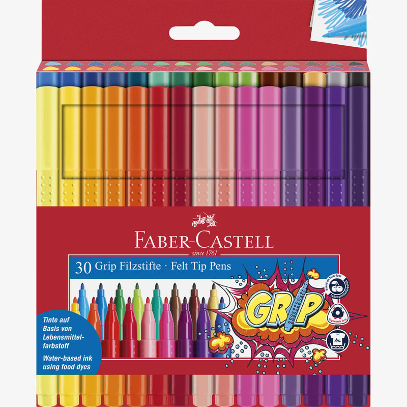 Faber-Castell Faber-Castell Grip Colour Fibre-Tip Marker Pen - Set of 30