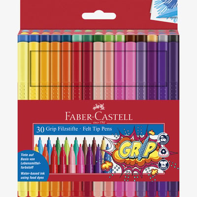 Faber-Castell Grip Colour Fibre-Tip Marker Pen - Set of 30