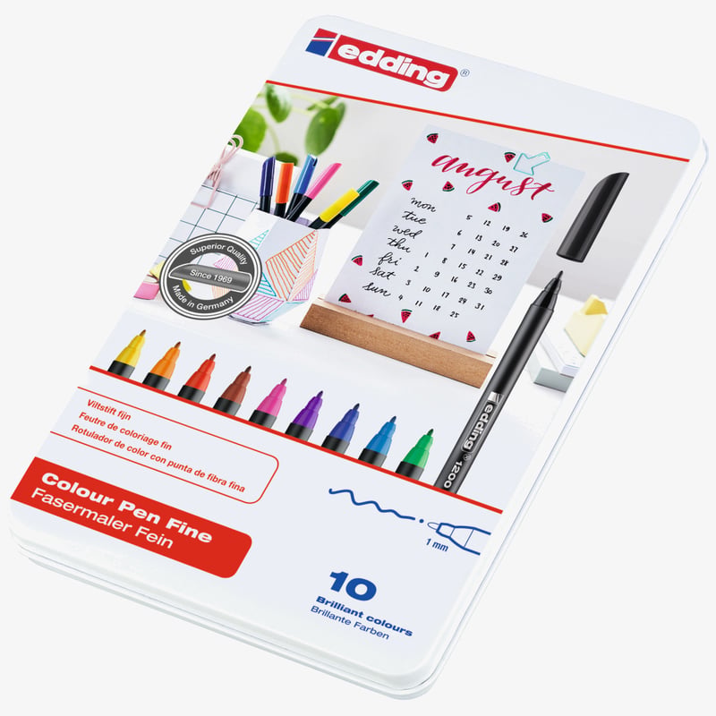Edding Edding 1200 Fibre Tip Pens - Assorted Colours (Tin of 10)