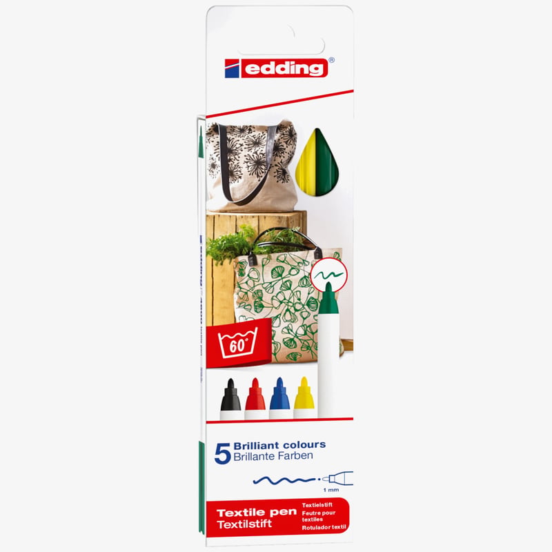 Edding Edding 4600 Textile Pens - Assorted Basic Colours (Pack of 5)