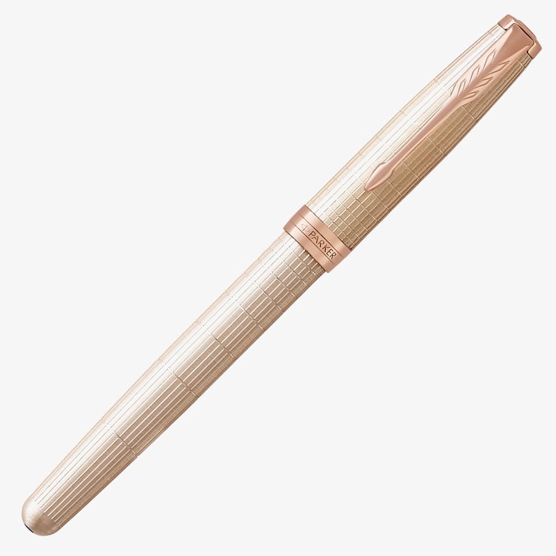 Parker Sonnet Fountain Pen - Chiselled Silver Pink Gold Trim with