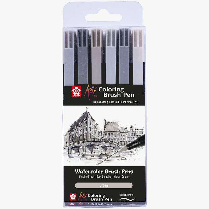 Sakura Sakura Koi Coloring Brush Pen Set - Urban - Pack of 6
