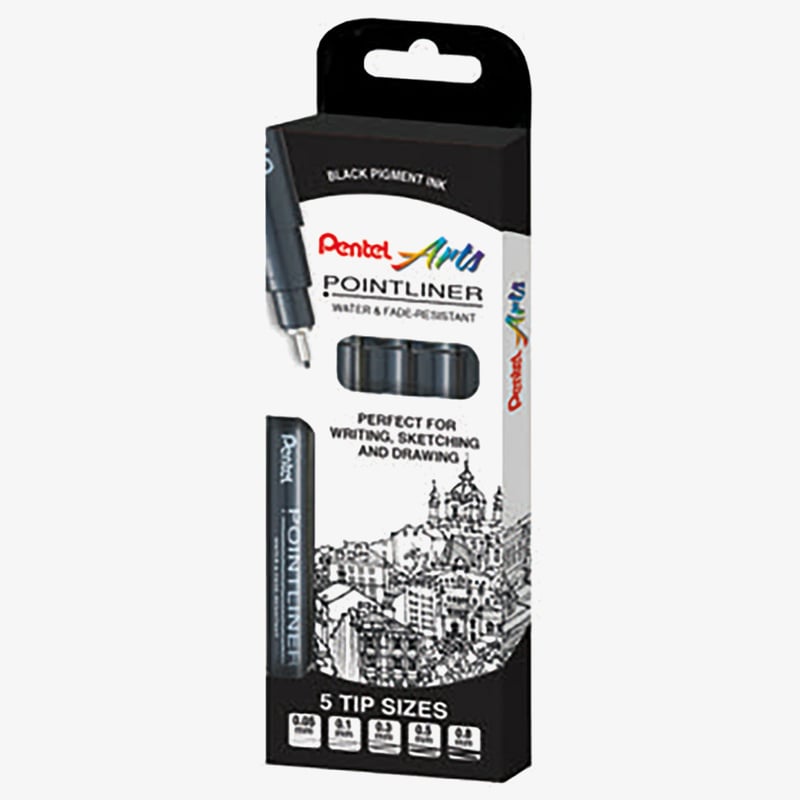 Pentel Pentel Pointliner Pigment Pens - Assorted Tip Sizes - Black (Pack of 5)