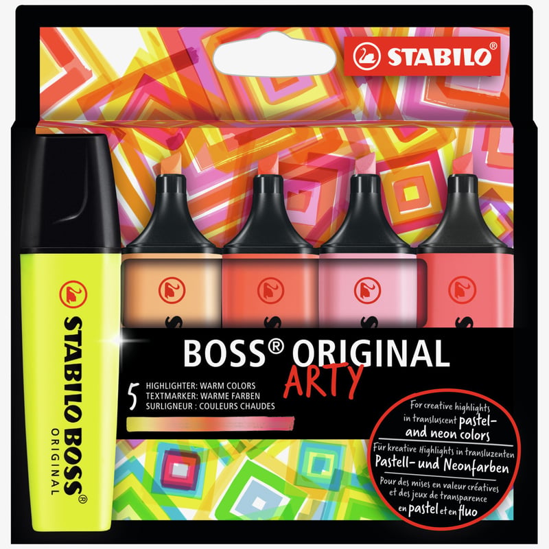 STABILO STABILO BOSS ORIGINAL ARTY Highlighter - Wallet of 5 - Warm Colours