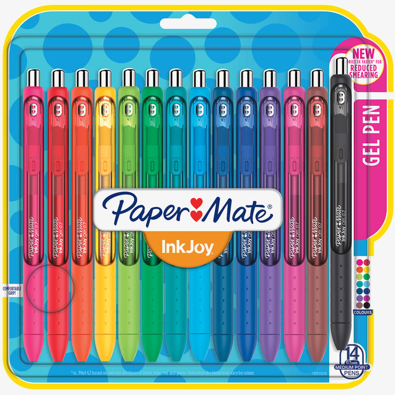 Papermate Papermate InkJoy Gel Retractable Ballpoint Pen - Medium - Assorted Colours (Pack of 14)