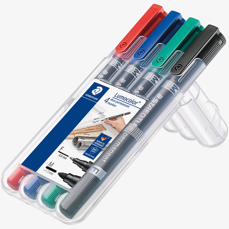 Staedtler Staedtler Lumocolor Duo Permanent Marker - Bullet Tip - Assorted Colours (Pack of 4)