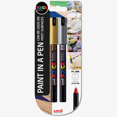 Uni-Ball POSCA PC-1MR Ultra Fine Bullet Tip Marker Pens - Gold & Silver