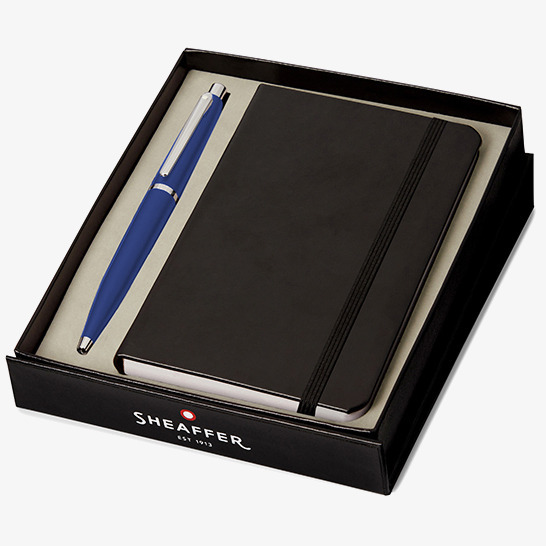 Sheaffer Sheaffer VFM Ballpoint Pen Gift Set - Neon Blue Chrome Trim with A6 Notebook