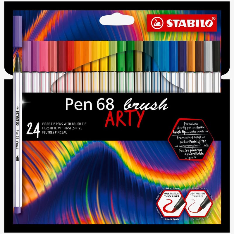 STABILO STABILO Pen 68 Fibre Tip Brush Pen  - ARTY - Wallet of 24 - Assorted Colours