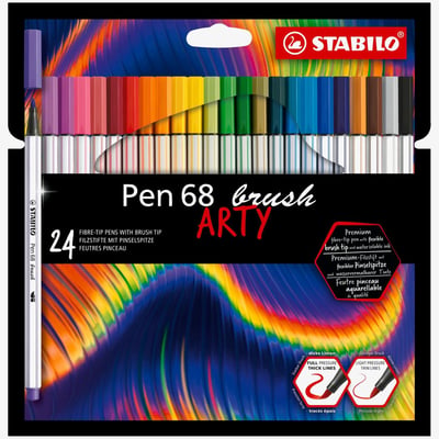 STABILO STABILO Pen 68 Fibre Tip Brush Pen  - ARTY - Wallet of 24 - Assorted Colours