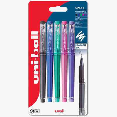Uni-Ball Uni-Ball UF-222-07 Eraseable Capped Gel Pen - Assorted Colours (Pack of 5)