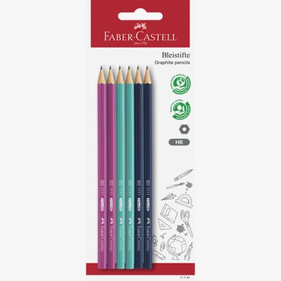 Faber-Castell Faber-Castell 1111 Graphite Pencil - Coloured HB (Blister of 6)