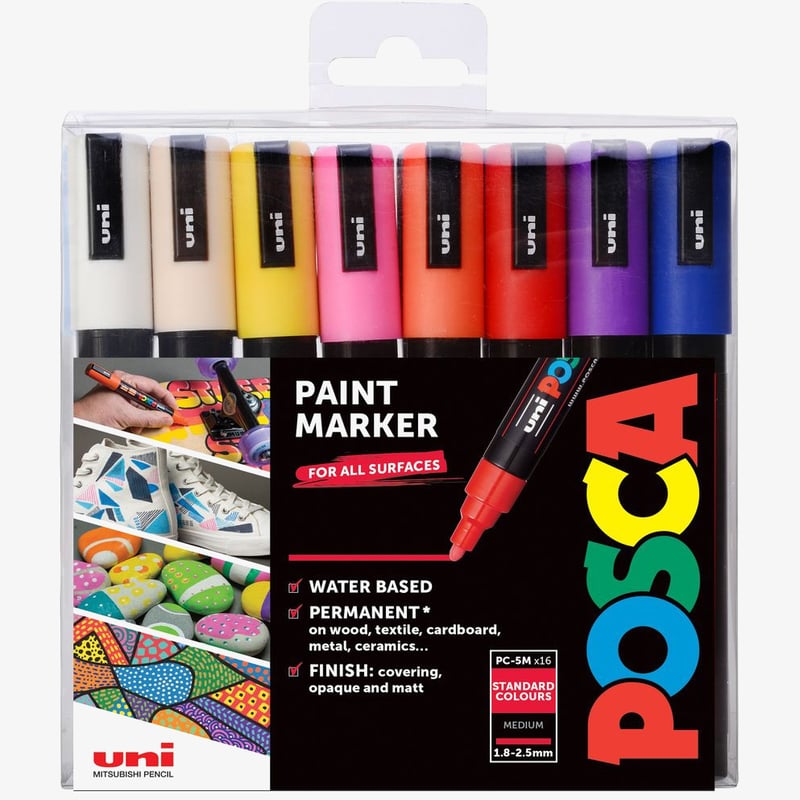 Uni-Ball POSCA PC-5M Medium Bullet Tip Marker Pens - Assorted Colours (Pack of 16)