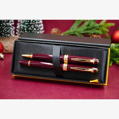 Cross Bailey Light Ballpoint Pen & Fountain Pen Gift Set - Burgundy Gold Trim