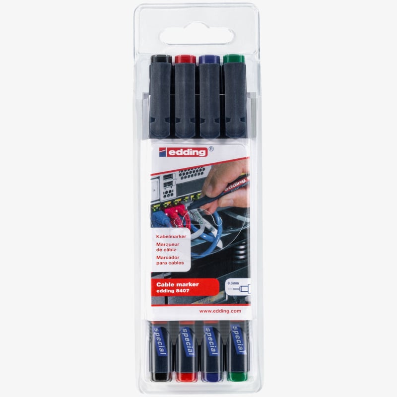 Edding Edding 8407 Cable Marker - Assorted Office Colours (Wallet of 4)