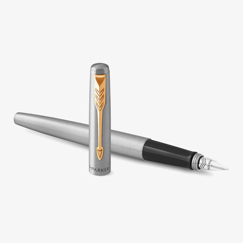 Parker Jotter Fountain & Ballpoint Pen Gift Set - Stainless Steel Gold Trim