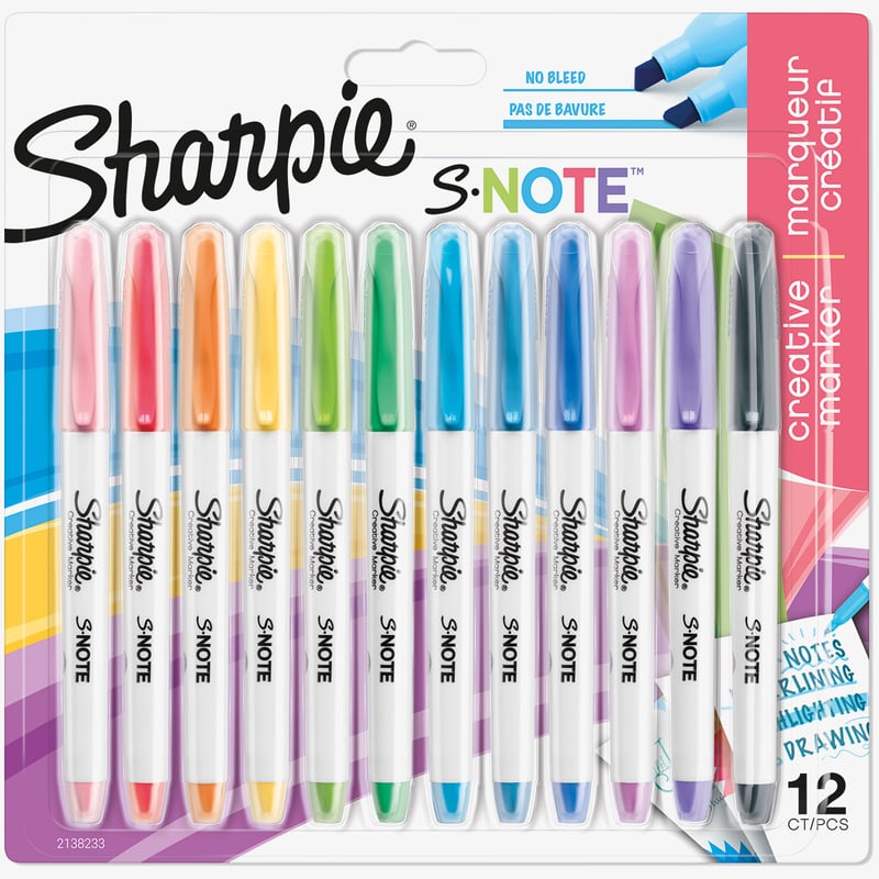 Sharpie Sharpie S Note Markers - Assorted Colours (Blister of 12)