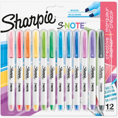 Sharpie S Note Markers - Assorted Colours (Blister of 12)